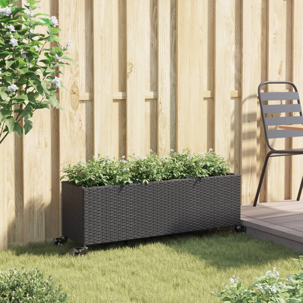 Hochbeet Mit Rollen & 3 Fächern Schwarz 107X32X38Cm Poly Rattan