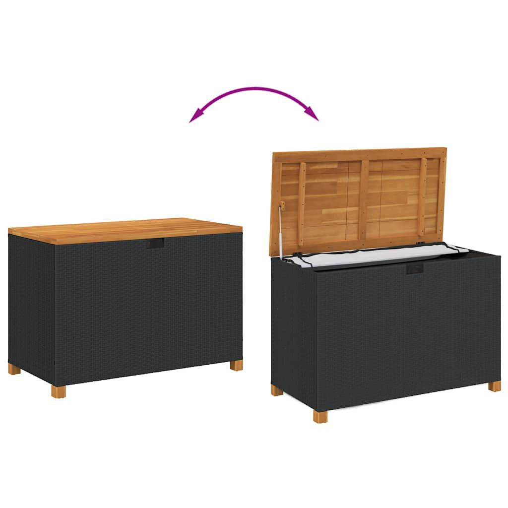 Gartentruhe Schwarz 110X55X63 Cm Poly Rattan Akazienholz