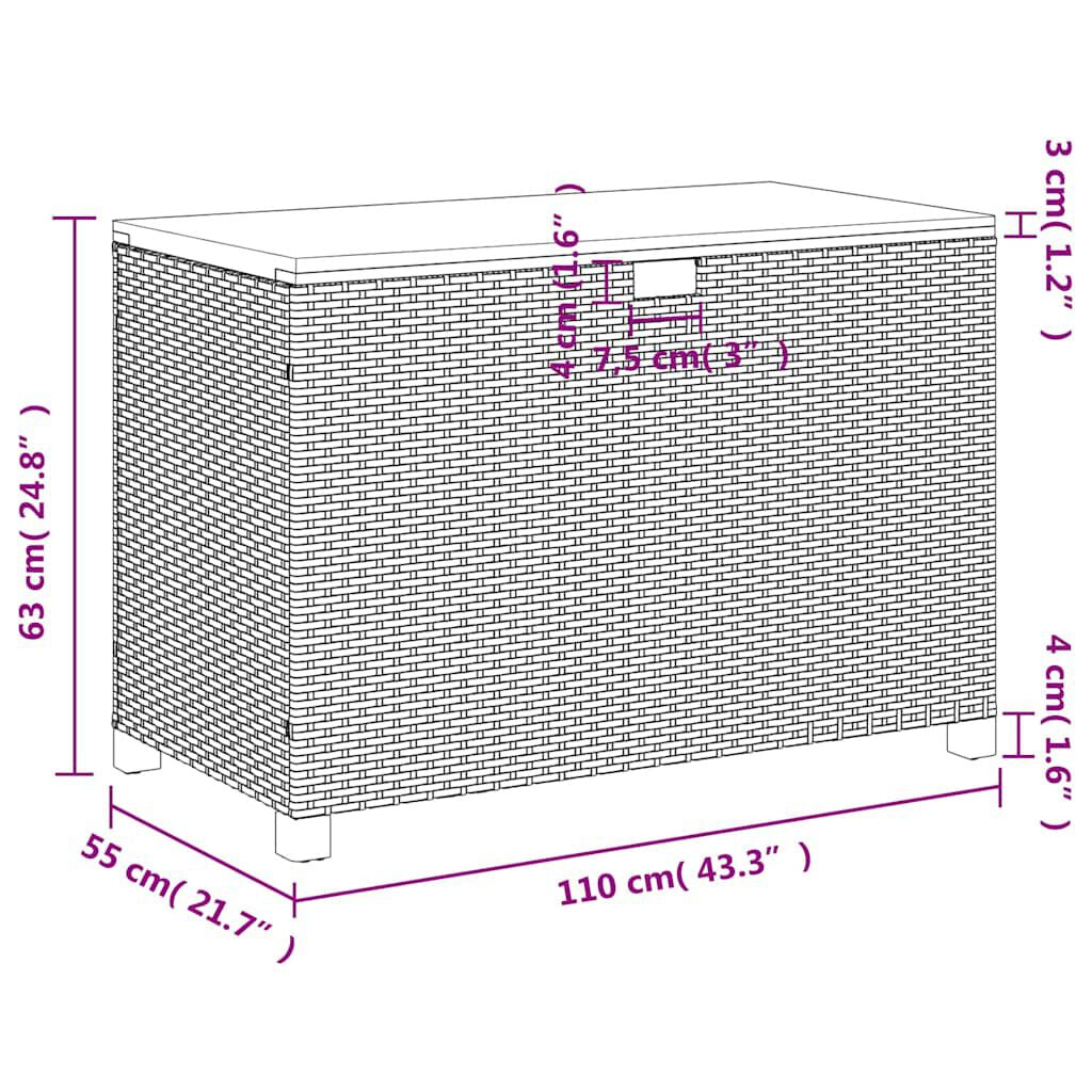 Gartentruhe Schwarz 110X55X63 Cm Poly Rattan Akazienholz
