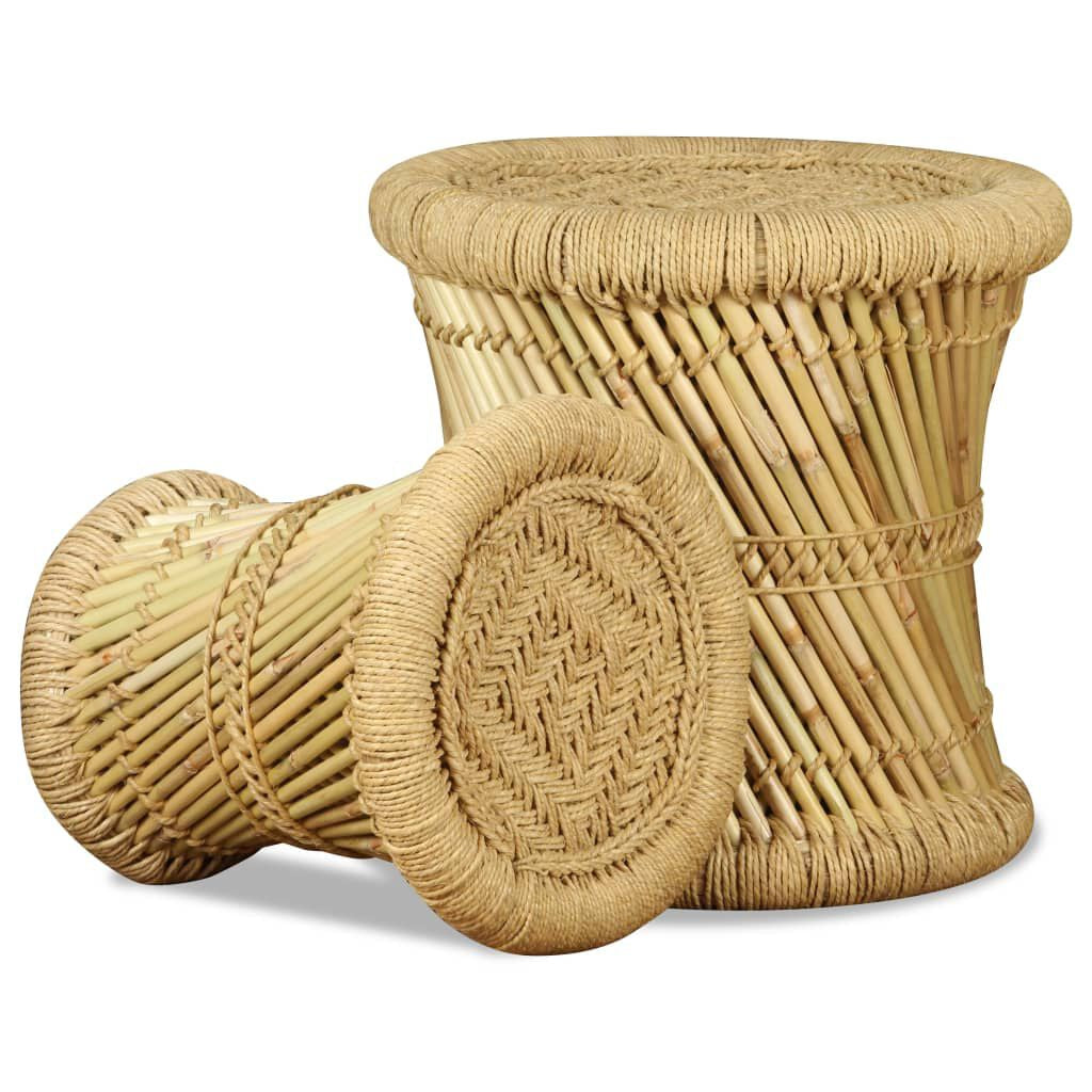 Hocker 2 Stk. Bambus Und Jute