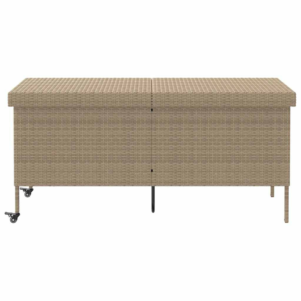Gartentruhe Mit Rollen Beige 160X55X75 Cm Poly Rattan