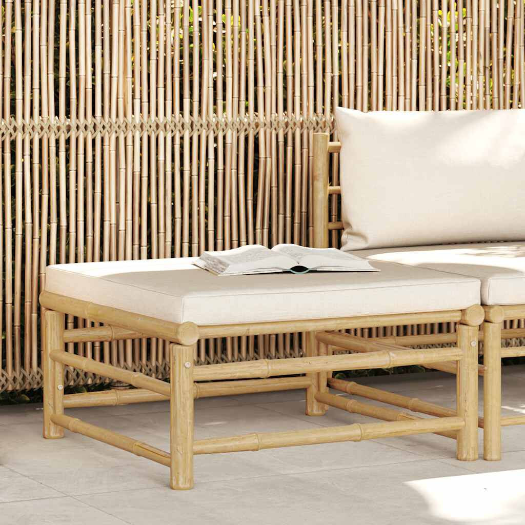 Garten-Fußhocker Mit Kissen Cremeweiß Bambus