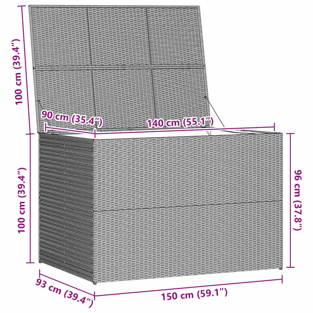 Garden-Auflagenbox Schwarz 150X100X100 Cm Poly Rattan