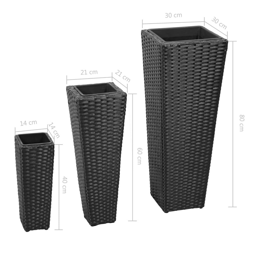 Garten-Hochbeet 3-Tlg. Poly Rattan Schwarz
