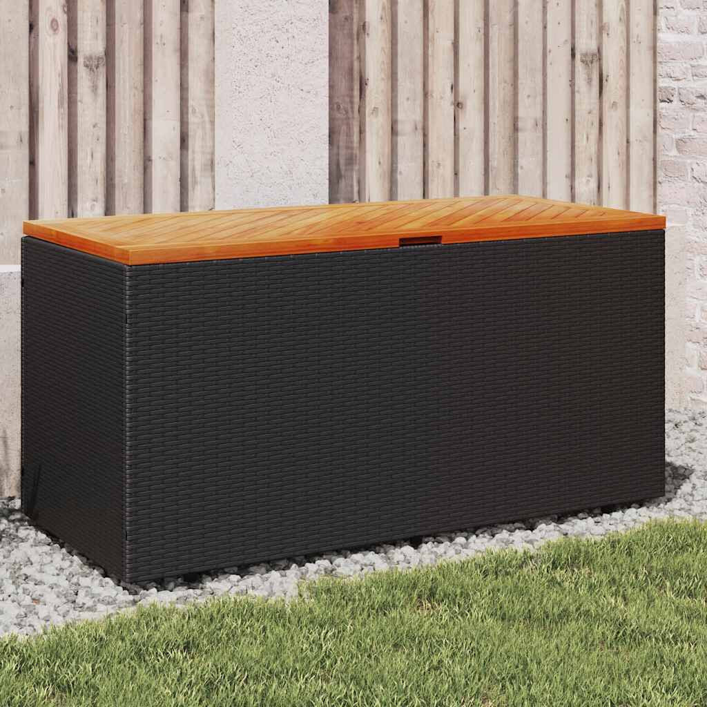 Gartentruhe Schwarz 110X50X54 Cm Poly Rattan Akazienholz