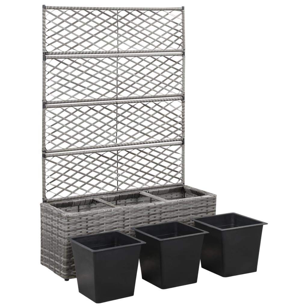 Hochbeet Mit Rankgitter 3 Töpfe 83×30×130Cm Poly Rattan Grau