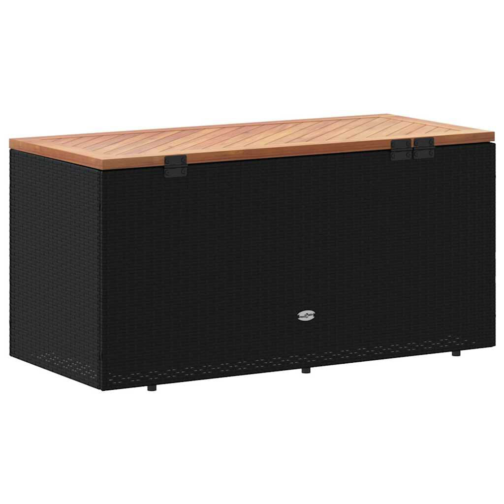 Gartentruhe Schwarz 110X50X54 Cm Poly Rattan Akazienholz