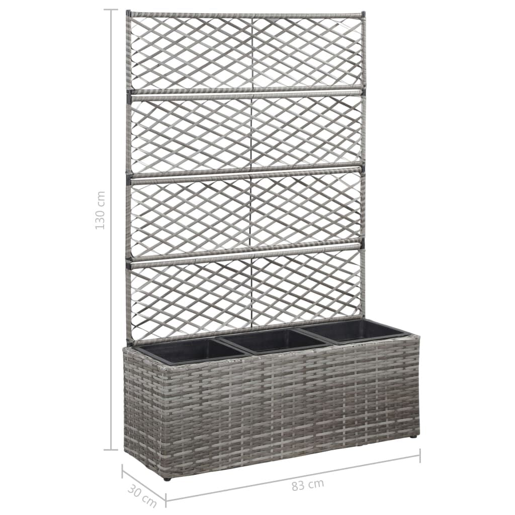 Hochbeet Mit Rankgitter 3 Töpfe 83×30×130Cm Poly Rattan Grau