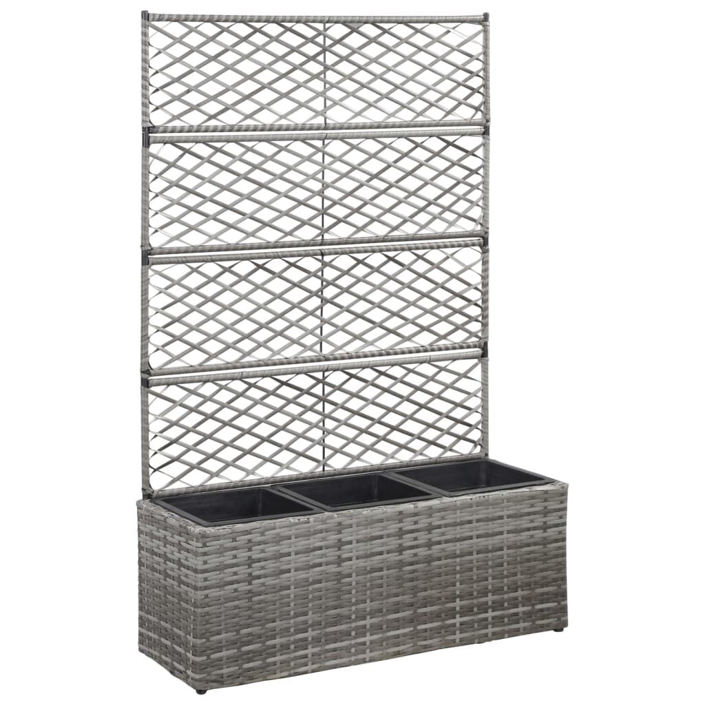 Hochbeet Mit Rankgitter 3 Töpfe 83×30×130Cm Poly Rattan Grau