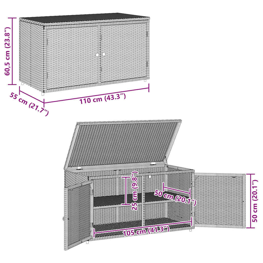 Gartenschrank Schwarz 110X55X60,5 Cm Poly Rattan